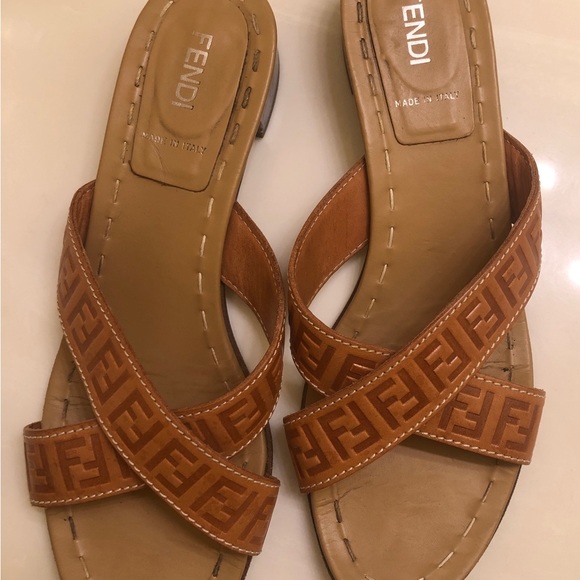 Authentic Fendi sandals in gorgeous shades of Italian leather tan..size 37.5